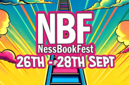 Brightly coloured poster for Ness Book Fest 2024.